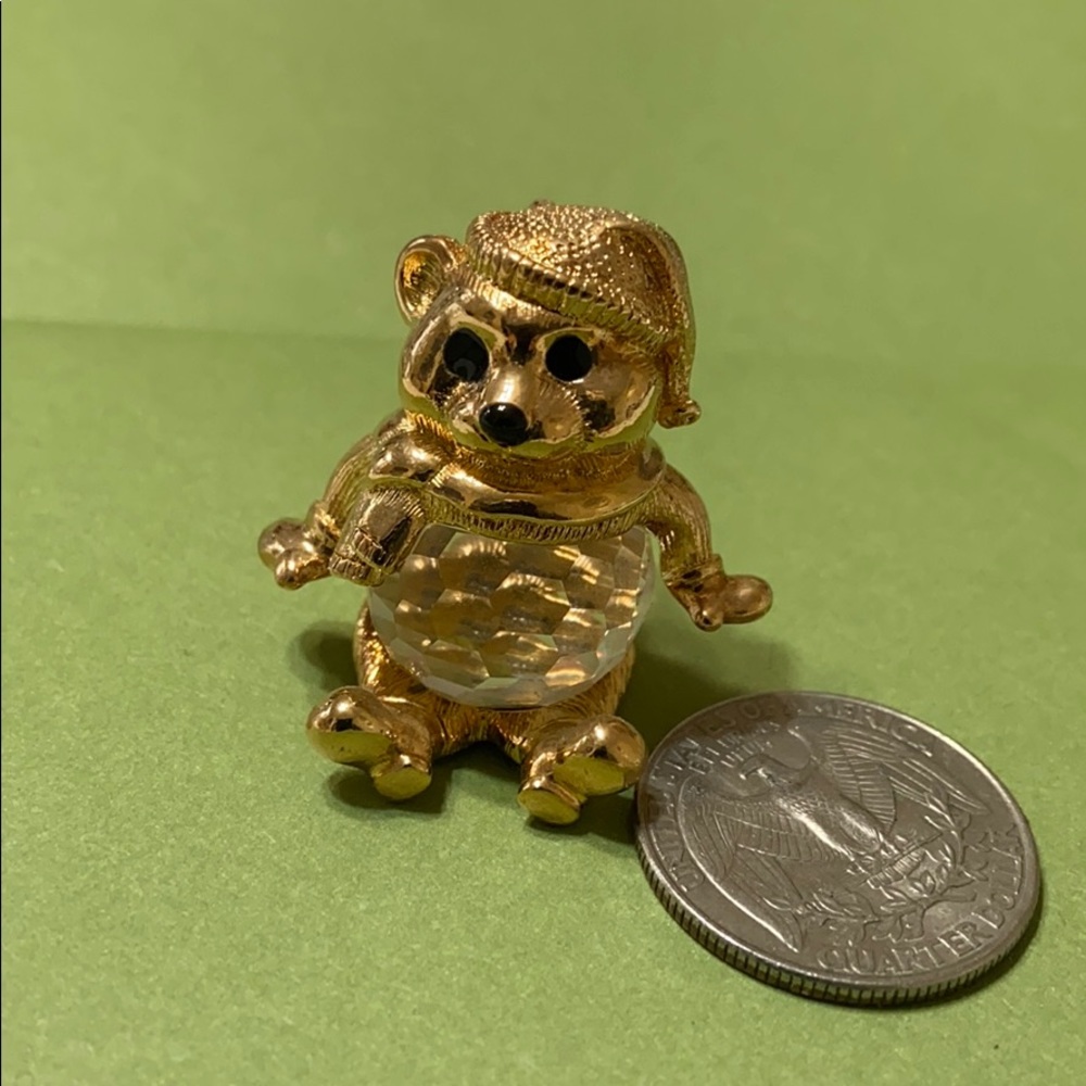 Gold Tone Swarovski Crystal Belly Bear